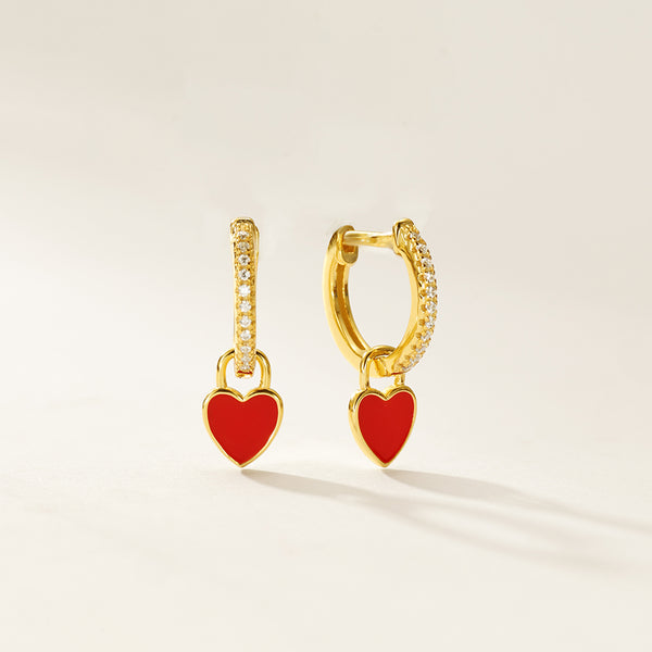 FE2952 925 Sterling Silver Enamel Heart Dangle Earrings