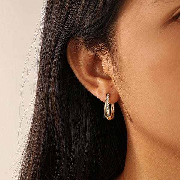 FE2084 U Shape Teist Cubic Zirconia Hoop Earrings