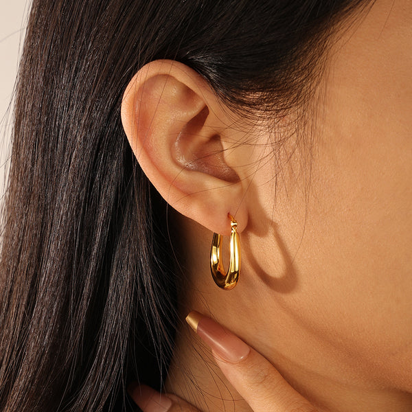 FE2077 925 Sterling Silver U Shape Chunky Hoop Earrings