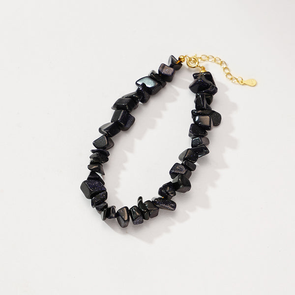 PB0091 925 Sterling Silver Black Natural Stone Bracelet