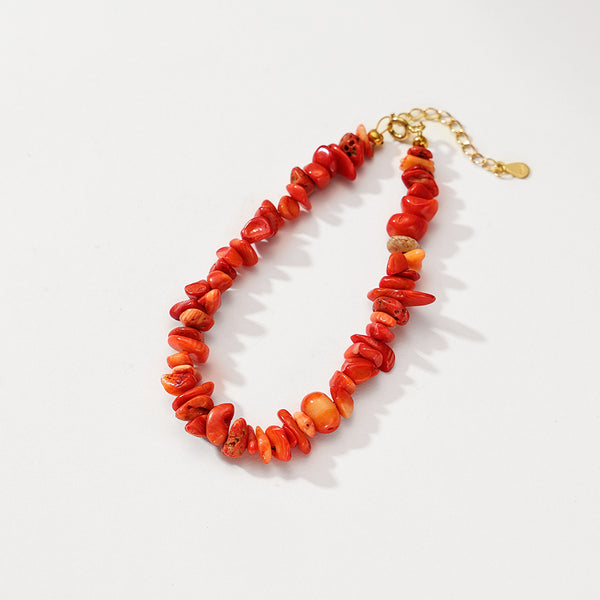 PB0089 925 Sterling Silver Red Stone Chip Bracelet