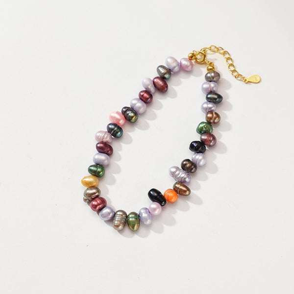 PB0096 925 Sterling Silver Colorful Pearl Bracelet