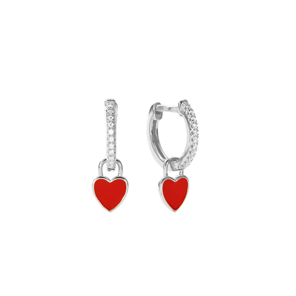 FE2952 925 Sterling Silver Enamel Heart Dangle Earrings