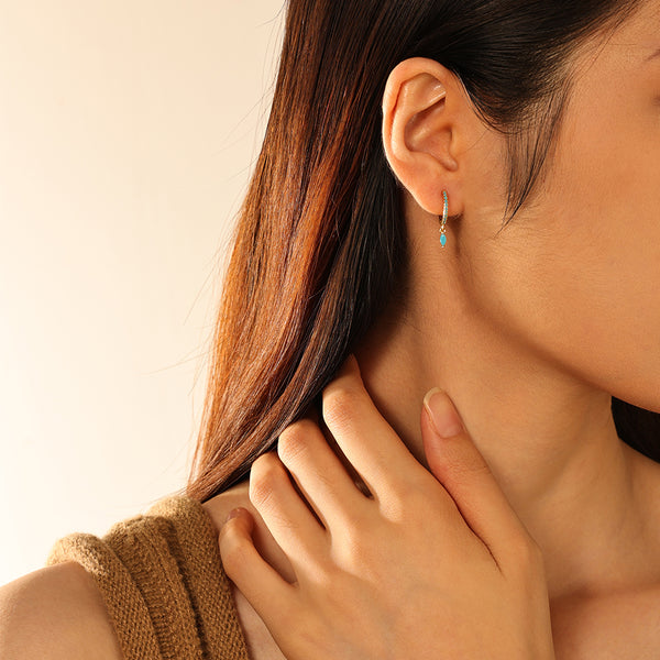 FE2759 Blue Turquoise Colorful Stone Dangle Hoop Earrings