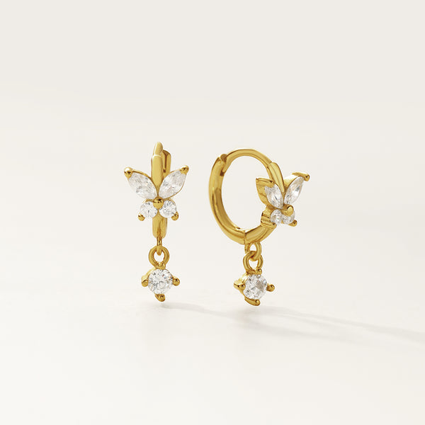 FE2744 925 Sterling Silver Cubic Zirconia Colorful Butterfly Dangle Hoop Earrings