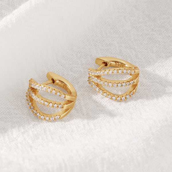 FE2053 925 Sterling Silver CZ Triple Wrap Claw Huggie Hoop Earrings