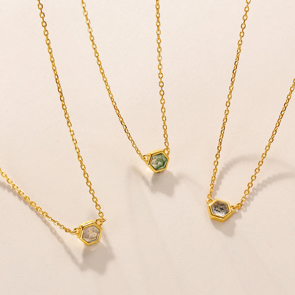 VFX0245 Agate Natural Stone Hexagon Necklace