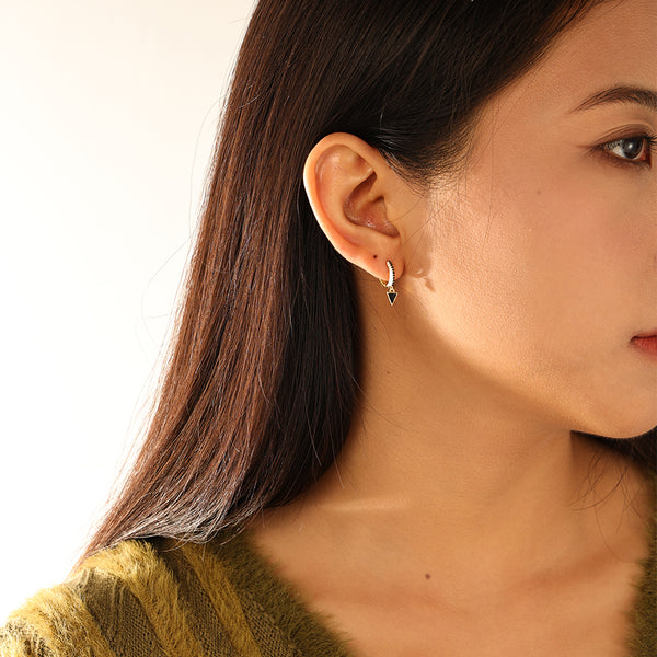FE3175 Enamel Triangle CZ Drop Hoop Earring