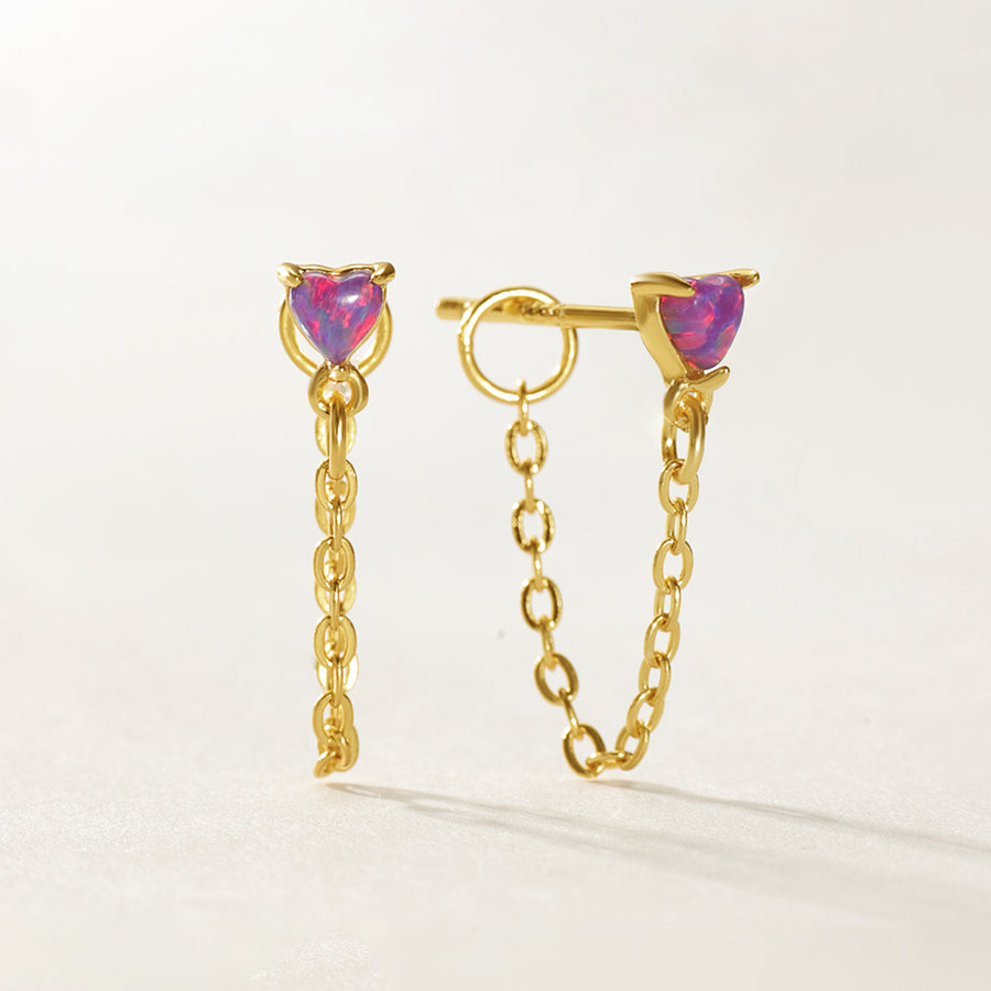 VFE0275 Heart Opal Chain Stud Earrings