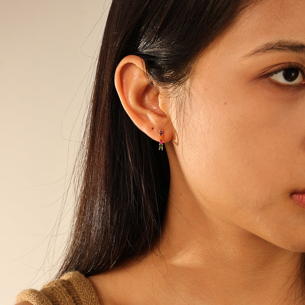 FE2846 925 Sterling Silver Pave Diamond CZ Hoop Earrings