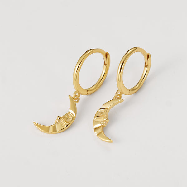 FE2217 925 Sterling Silver Smile Crescent Moon Dangle Earrings