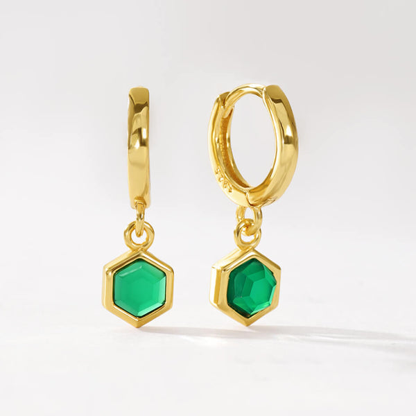 VFE0241 Birthstone Hexagon Drop Huggie Hoop Earring