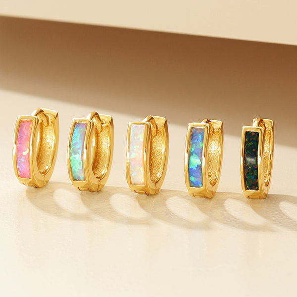 FE2060 Rectangle Opal Inlay Hoop Earrings