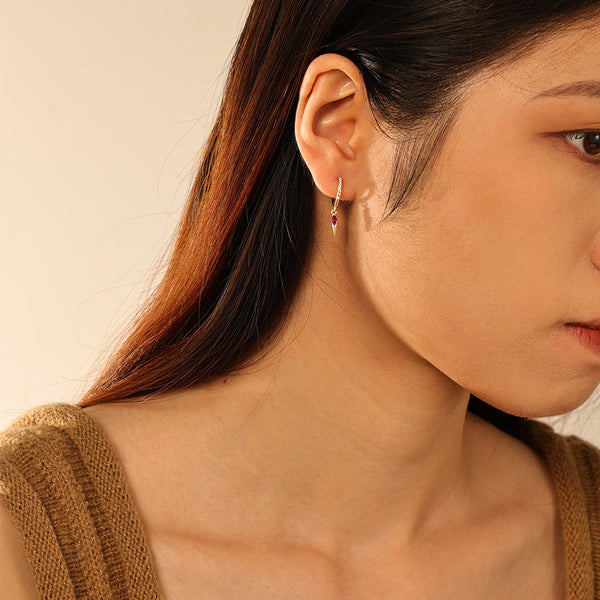 FE2742 925 Sterling Silver CZ Embellished Cone Dangle Hoop Earrings