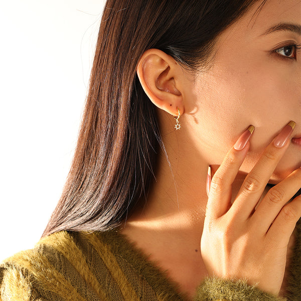 FE3179 Starburst Dangle Hoop Earring