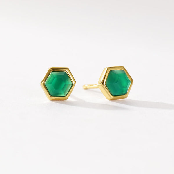 VFE0238 Birthstone Hexagon Natural Stone Stud Earrings