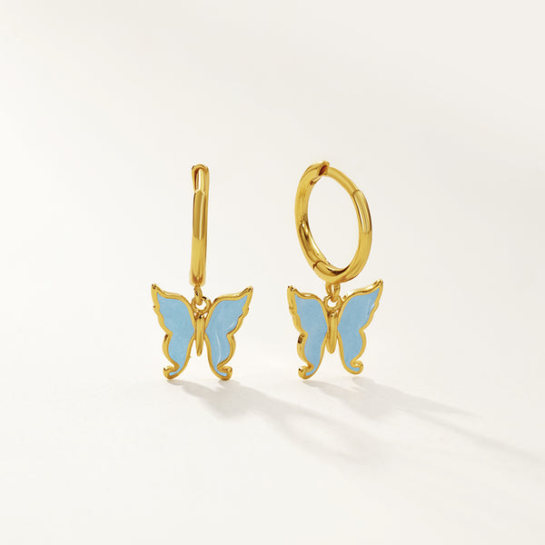 FE2837 925 Sterling Silver Butterfly Enamel Hoop Eaarings