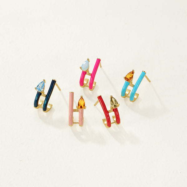 FE2854 925 Sterling Silver CZ Enamel Hoop Earrings