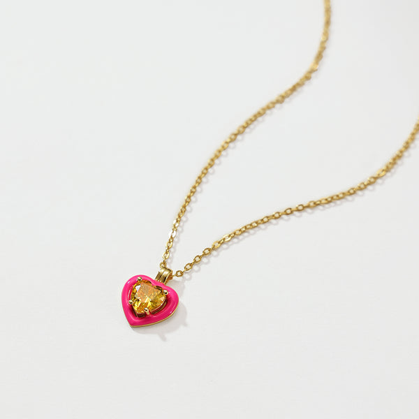 VFX0080 Colorful CZ Emanel Heart Necklace