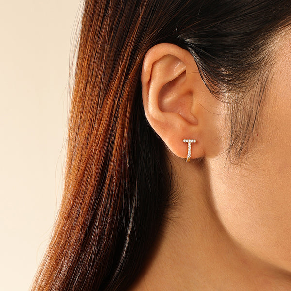 FE2735 925 Sterling Silver Zirconia U Shape Hoop Earring