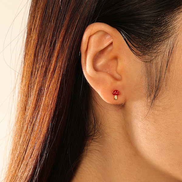 FE2752 925 Sterling Silver Enamel Mushrom Stud Earring