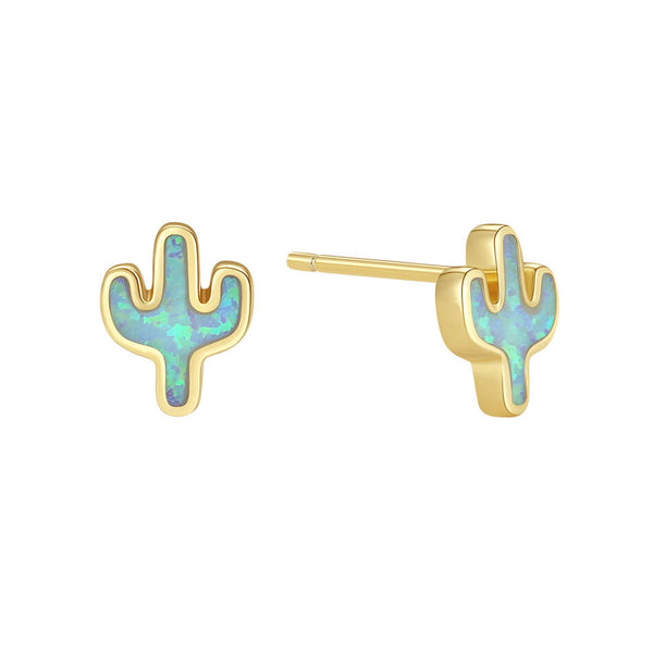 VFE0269 Minimalist Jewelry Opal Stone cactus Mini Stud Earring