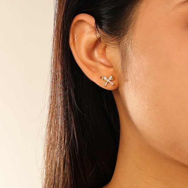 FE2783 925 Sterling Silver Butterfly CZ Ballbell Stud Earring