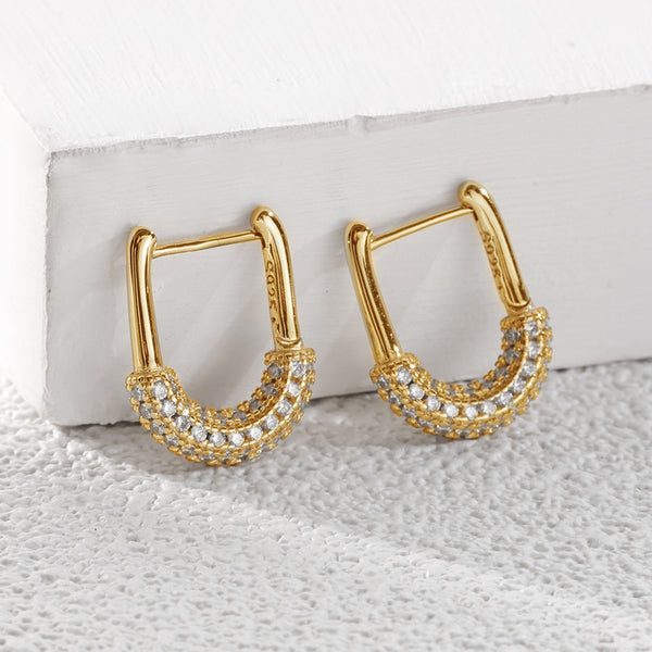 FE2036 925 Sterling Silver Zirconia Oval Huggie Hoop Earrings