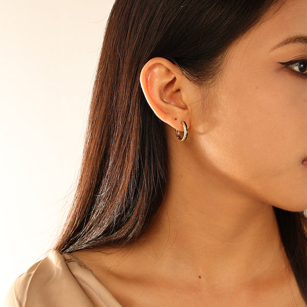 FE2940 11mm/13.5mm 925 Sterling Silver Hollow CZ Enamel Hoop Earring