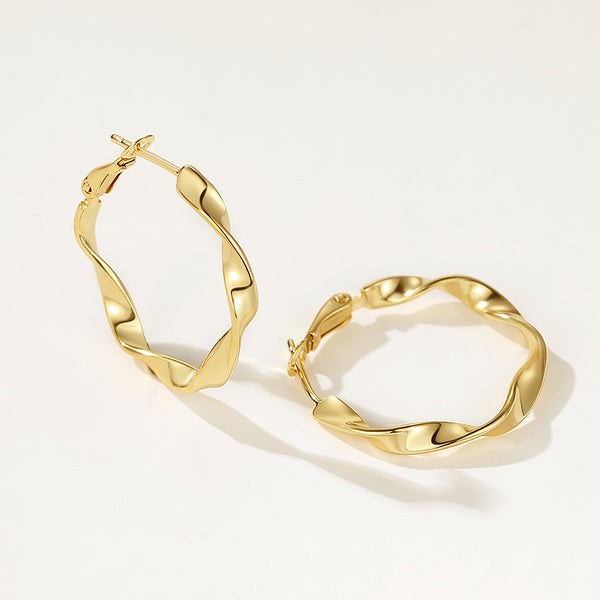 FE2205 925 Sterling Silver Simple Polished Twisted Hoop Earrings