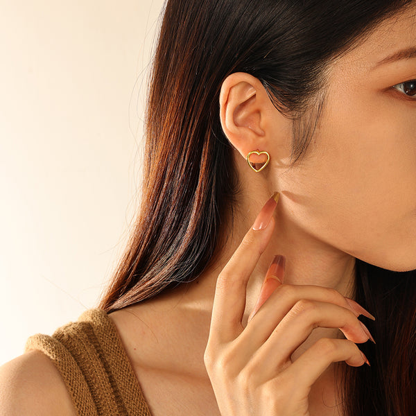 FE2901 925 Sterling Silver Hollow Heart Hoop Earrings