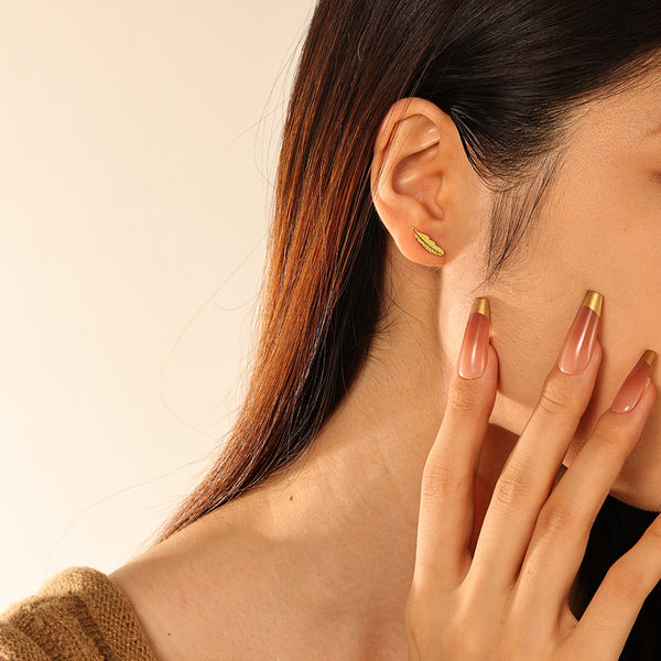 FE2771 925 Sterling Silver Feather Mini Stud Earring