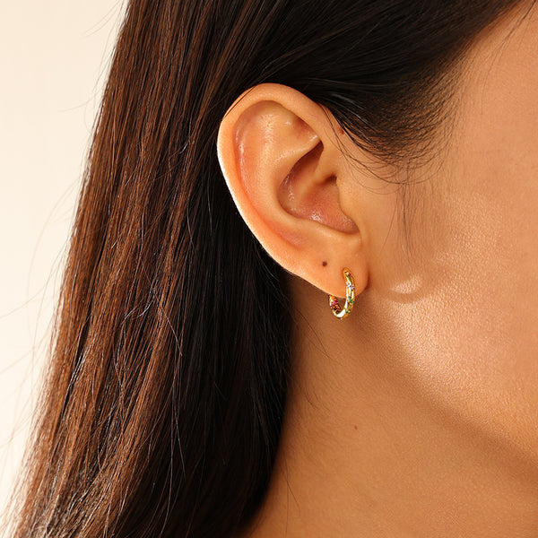 FE2953 925 Sterling Silver Multicolored Zircon Stripe Hoop Earrings