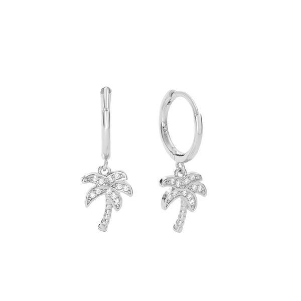 FE2720 925 Sterling Silver Cubic Zirconia Coconut Tree Dangle Hoop Earrings
