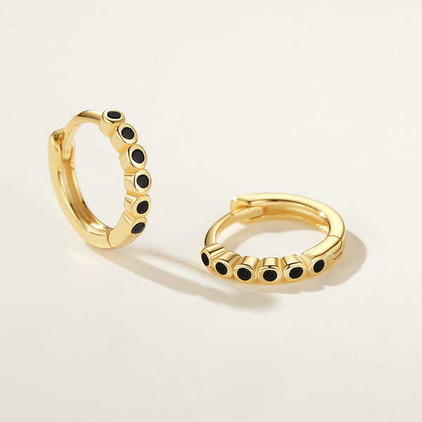 FE2174 FE2175 FE2176 925 Sterling Silver Black CZ Beads Hoop Earrings