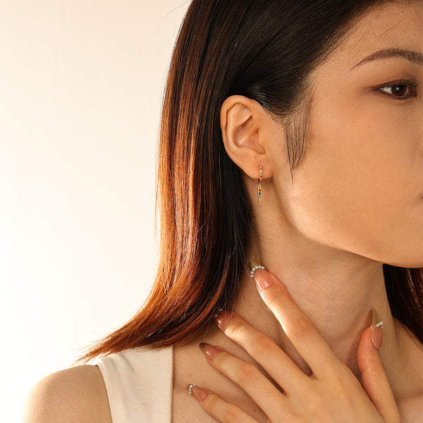 FE2957 925 Sterling Silver Pavé Colored Zirconia Cone Dangle Earrings