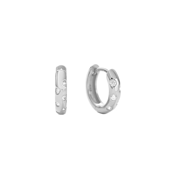 FE2878 925 Sterling Silver Inlaid Diamond Hoop Earrings