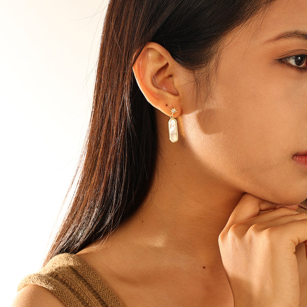 FE2722 925 Sterling Silver Sparkling Star Studs Square Dangle Earrings