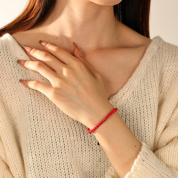 PB0126 925 Sterling Silver Red Coral Beaded Bracelets