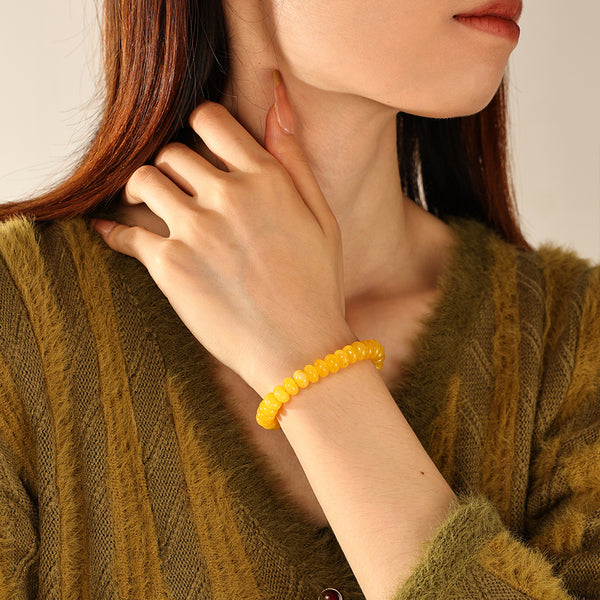 PB0148 925 Sterling Silver Yellow Jade Charm Beads Bracelet