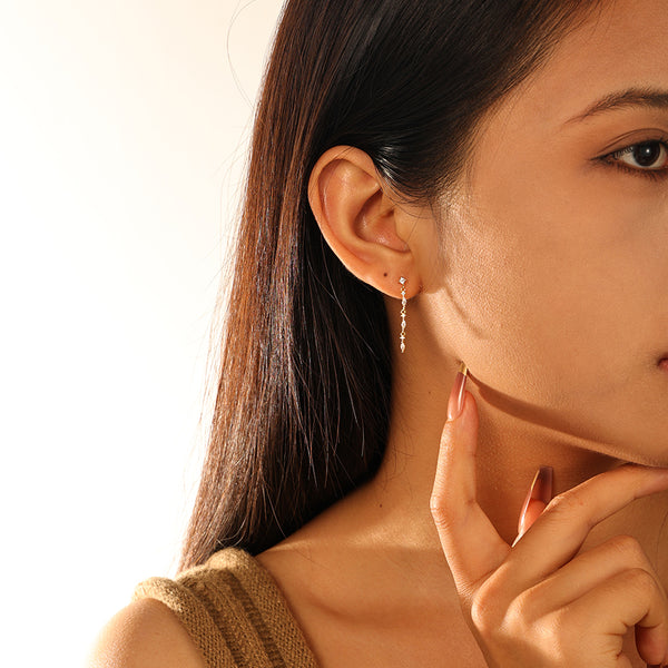 FE2844 925 Sterling Silver Marquise Cubic Zirconia Long Chain Stud Earring