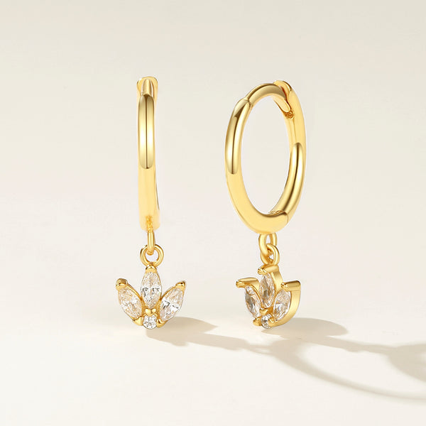 FE2223 925 Sterling Silver Geometric Marquise Zircon Hoop Earrings