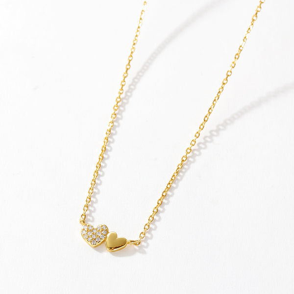 VFX0140 Double Heart Pave CZ Pendant Necklace