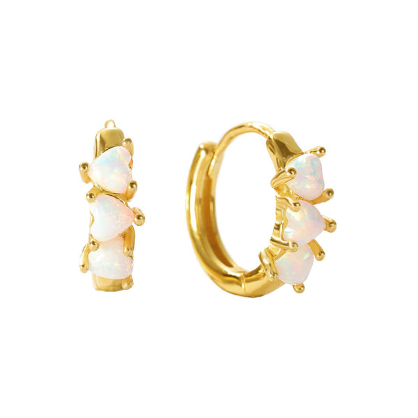 VFE0188 Triple Heart Opal Cubic Zirconia Hoop Earrings