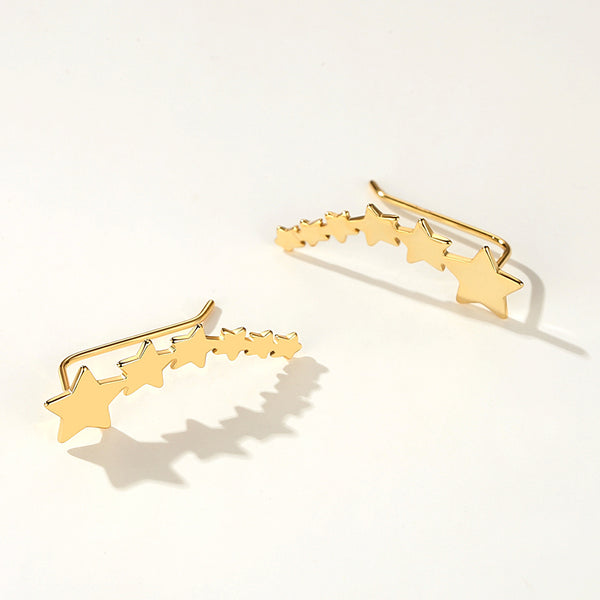 FE2221 925 Sterling Silver Row of Star Stud Earrings