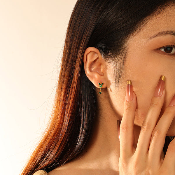 FE2744 925 Sterling Silver Cubic Zirconia Colorful Butterfly Dangle Hoop Earrings