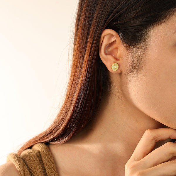 FE2793 925 Sterling Silver Bezel CZ Starburst Stud Earring