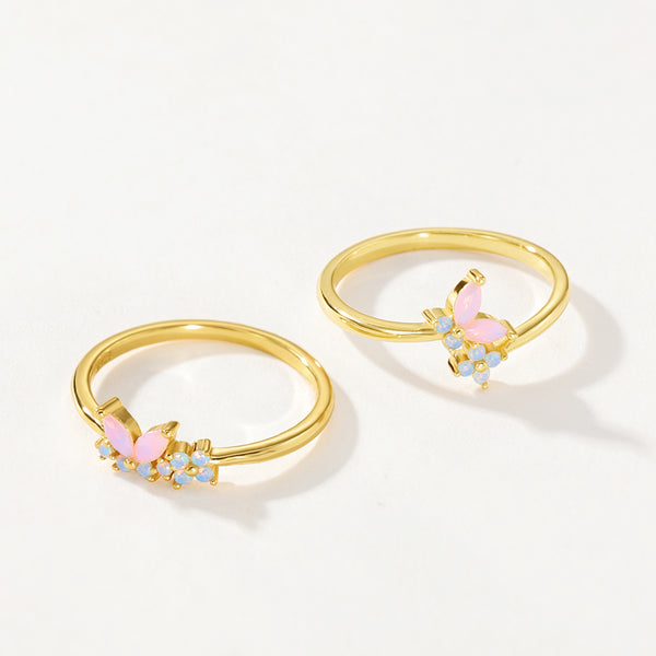 VFJ0142 Milky Opal Pink Nano Butterfly Flower Ring