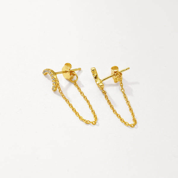 FE2804 925 Sterling Silver Crescent Chain Earring