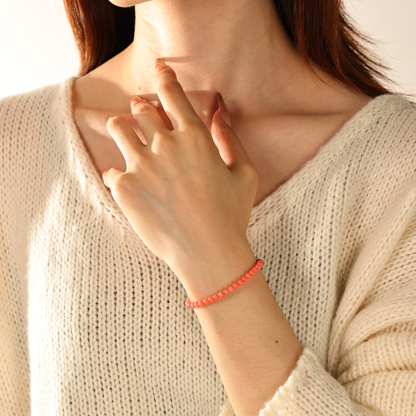 PB0120 925 Sterling Silver Pink Coral Beaded Bracelets
